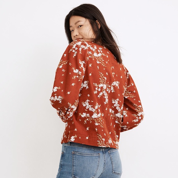 Madewell Corduroy Shirred-Sleeve Button-Front Top in Farmstand Bouquet - Picture 2 of 9